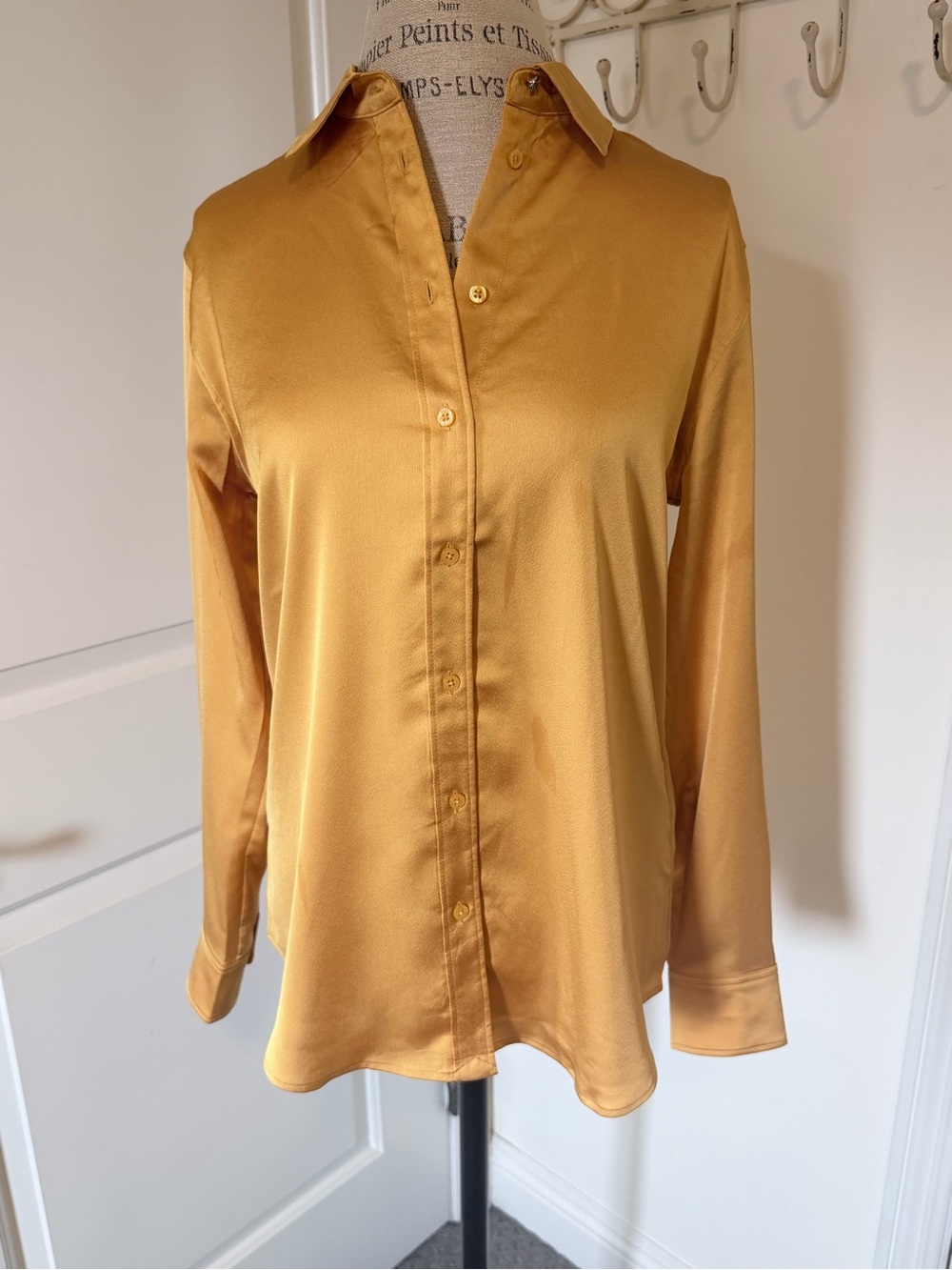 Ralph Lauren Satin Button-Down Shirt in Gold